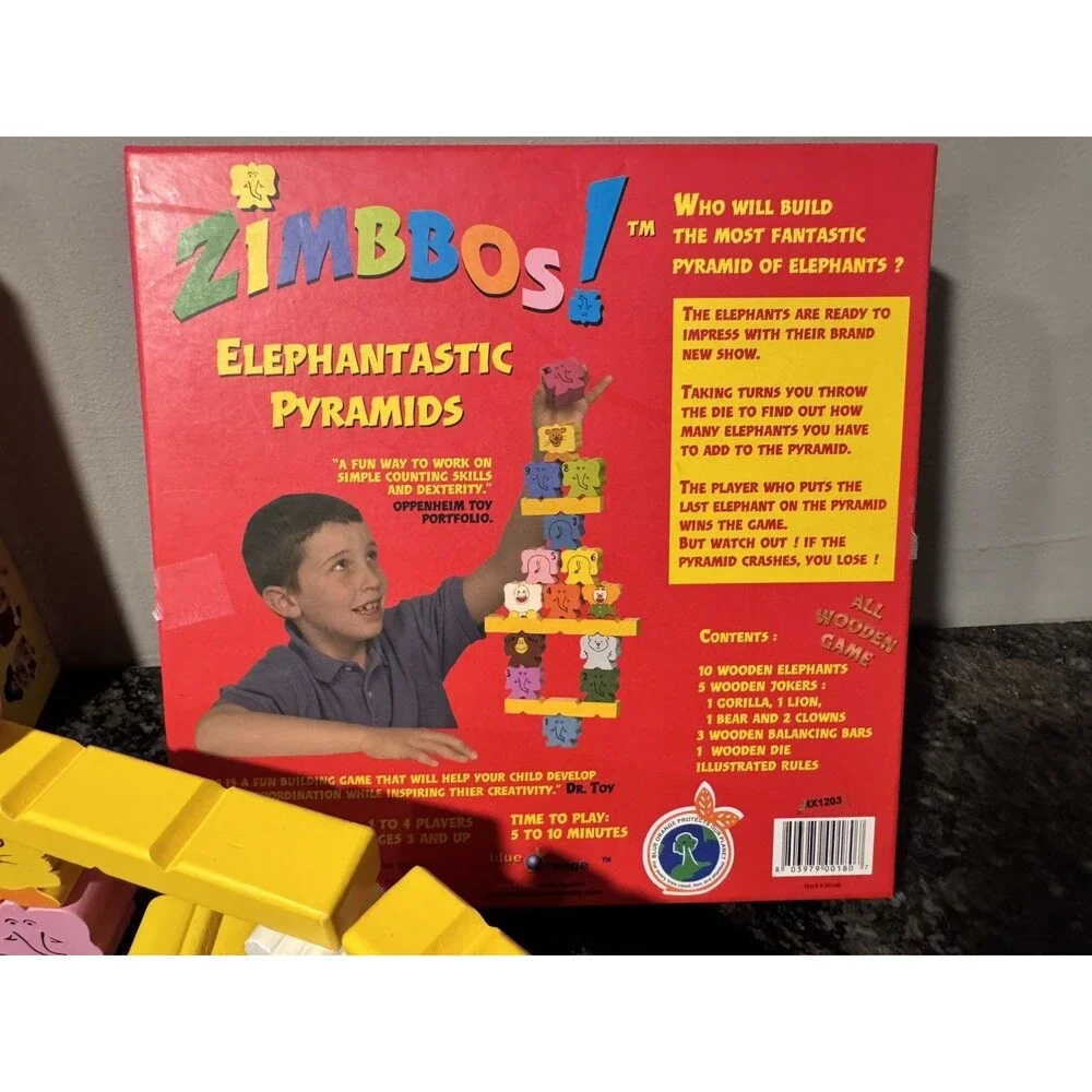 Zimbbos! Elephantastic Pyramids Wooden Kids Toy Game. 1-4 Players. Ages 3+.